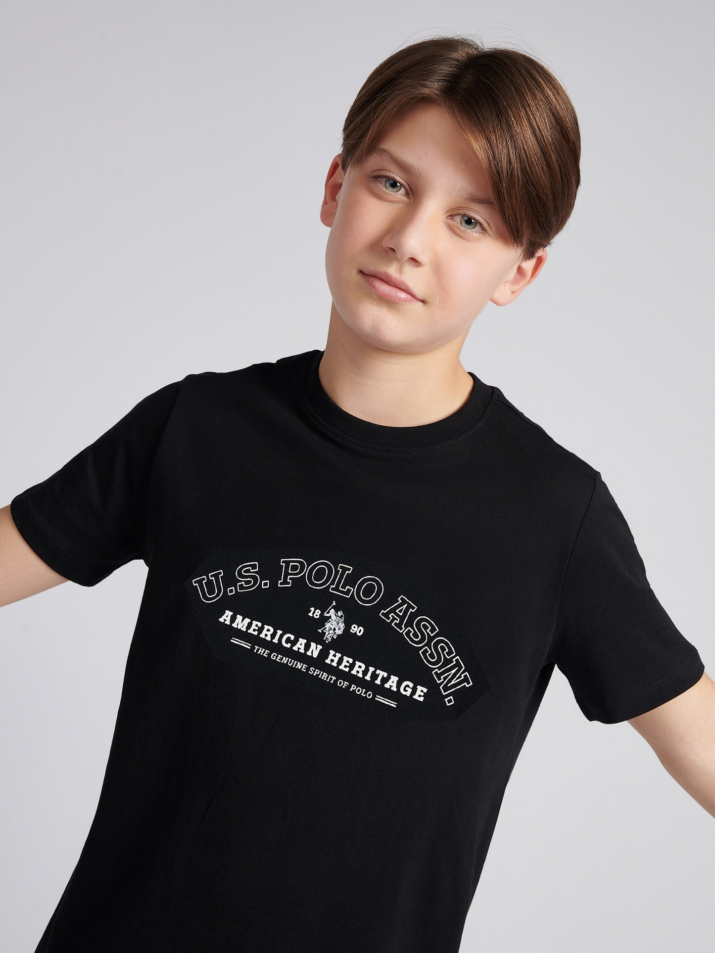 Boys Heritage Graphic Print T-Shirt in Black