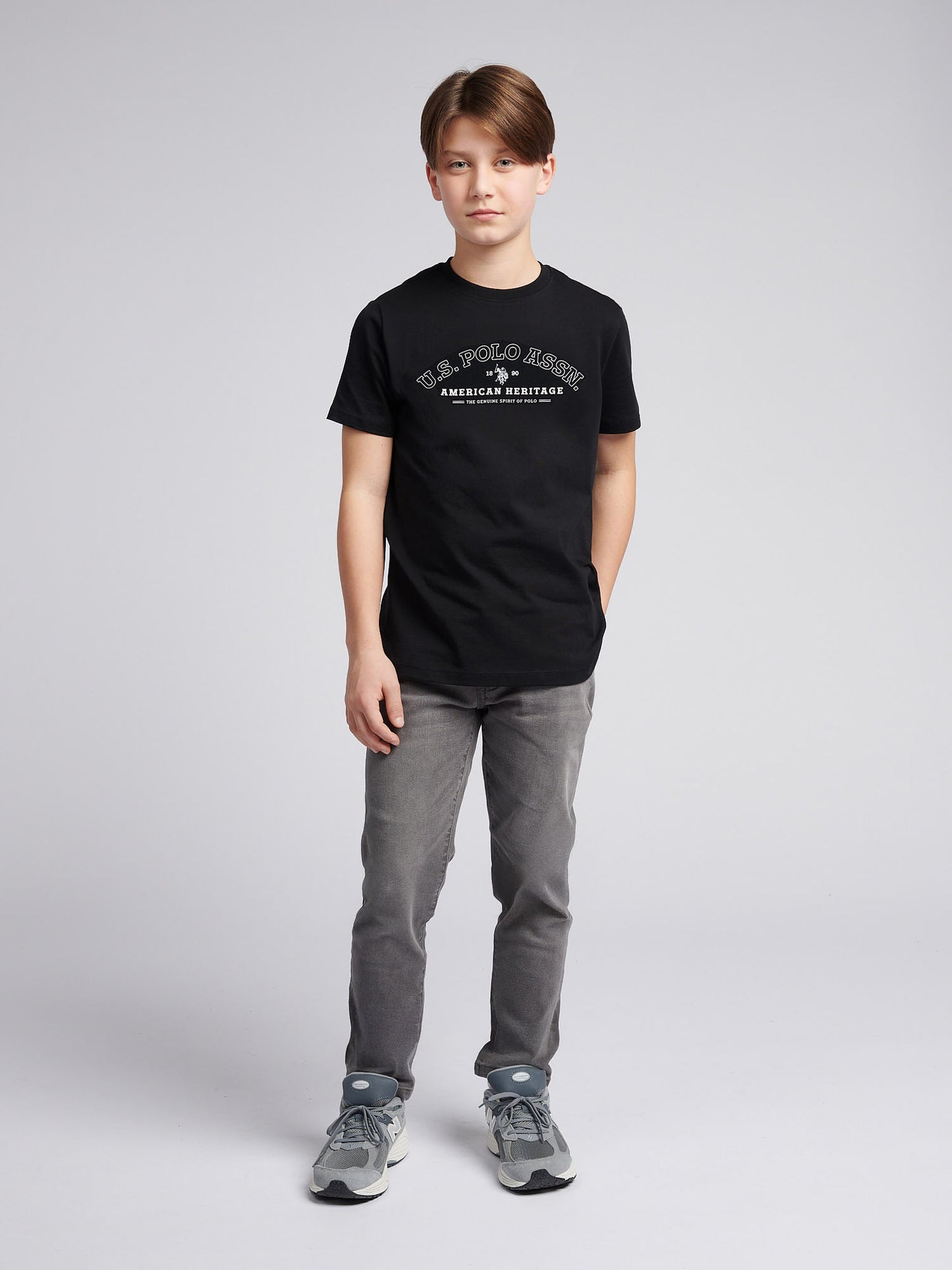Boys Heritage Graphic Print T-Shirt in Black