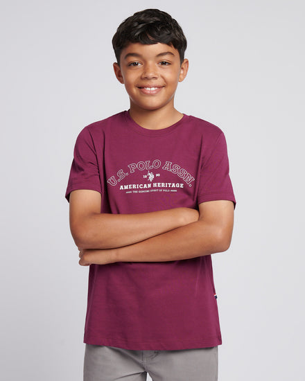 Boys Heritage Graphic Print T-Shirt in Grape Wine