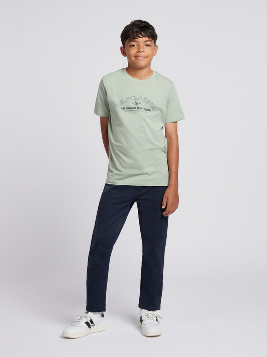 Boys Heritage Graphic Print T-Shirt in Iceberg Green