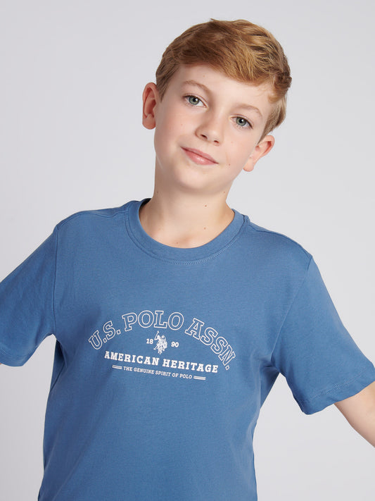 Boys Heritage Graphic Print T-Shirt in Blue Horizon