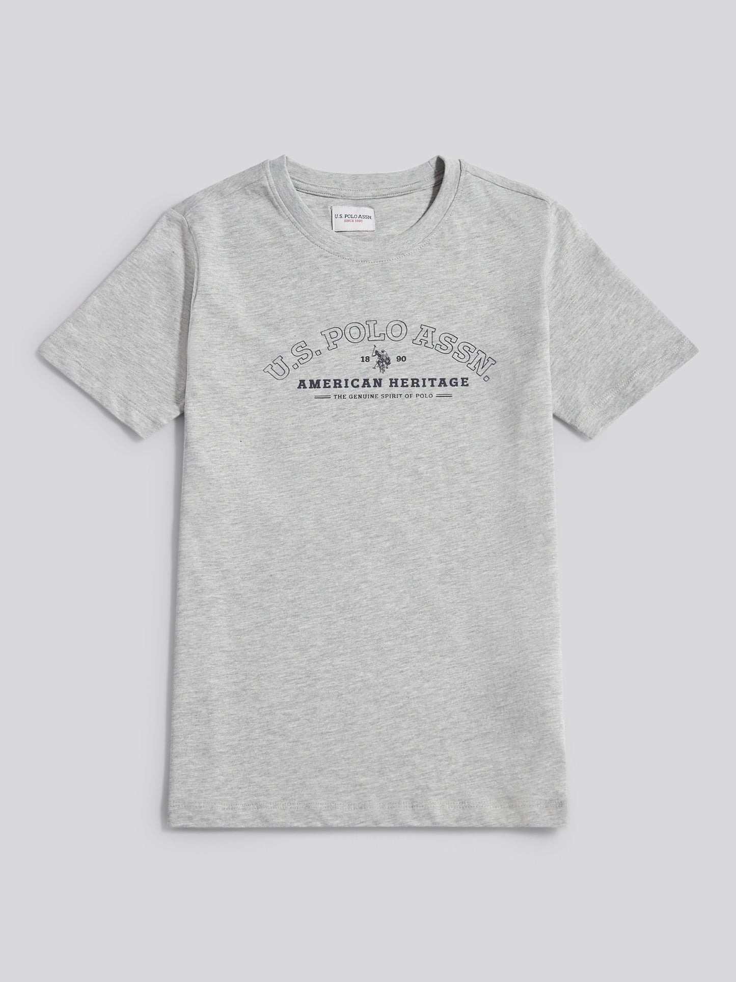 Boys Heritage Graphic Print T-Shirt in Mid Grey Marl