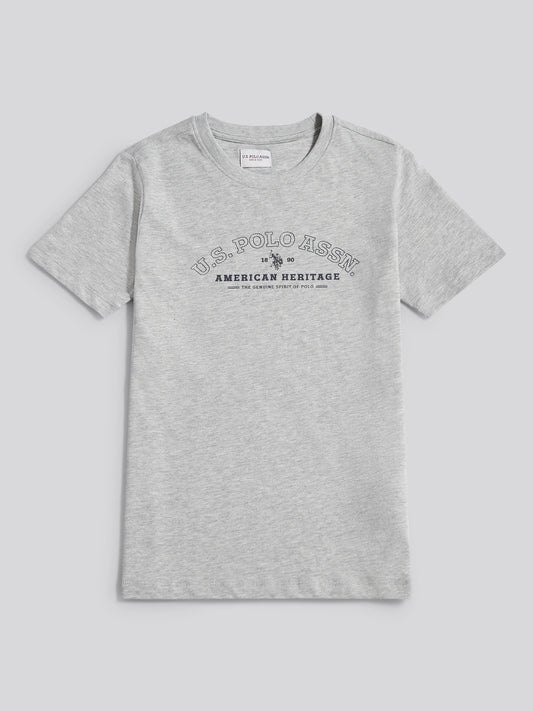 Boys Heritage Graphic Print T-Shirt in Mid Grey Marl