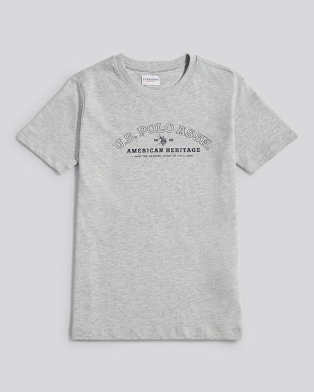 Boys Heritage Graphic Print T-Shirt in Mid Grey Marl