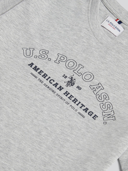 Boys Heritage Graphic Print T-Shirt in Mid Grey Marl