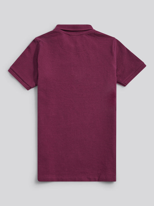 Boys Flat Pile Texture Zip Polo Shirt in Grape Wine
