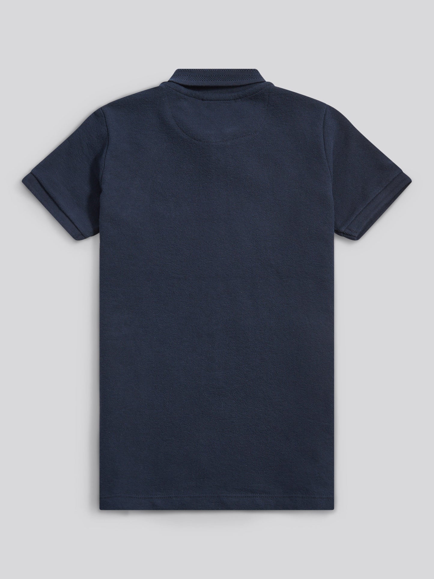 Boys Flat Pile Texture Zip Polo Shirt in Dark Sapphire Navy / Moonlight Blue DHM