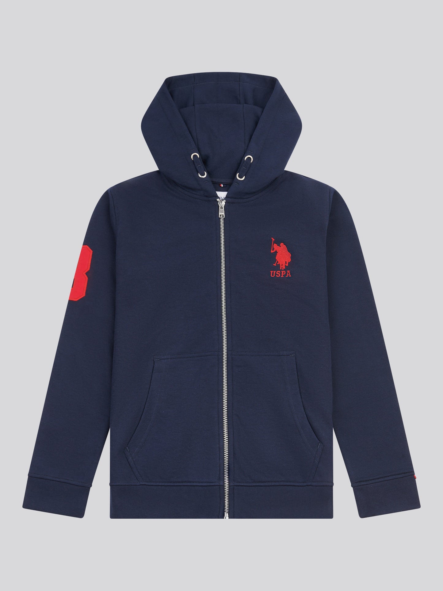 Boys Player 3 Zip Hoodie in Dark Sapphire Navy / Haute Red DHM