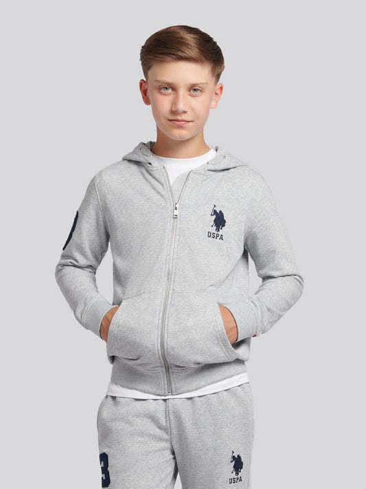 Boys Player 3 Zip Hoodie in Mid Grey Marl