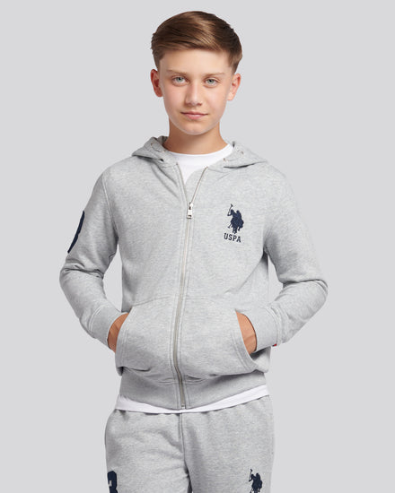 Boys Player 3 Zip Hoodie in Mid Grey Marl