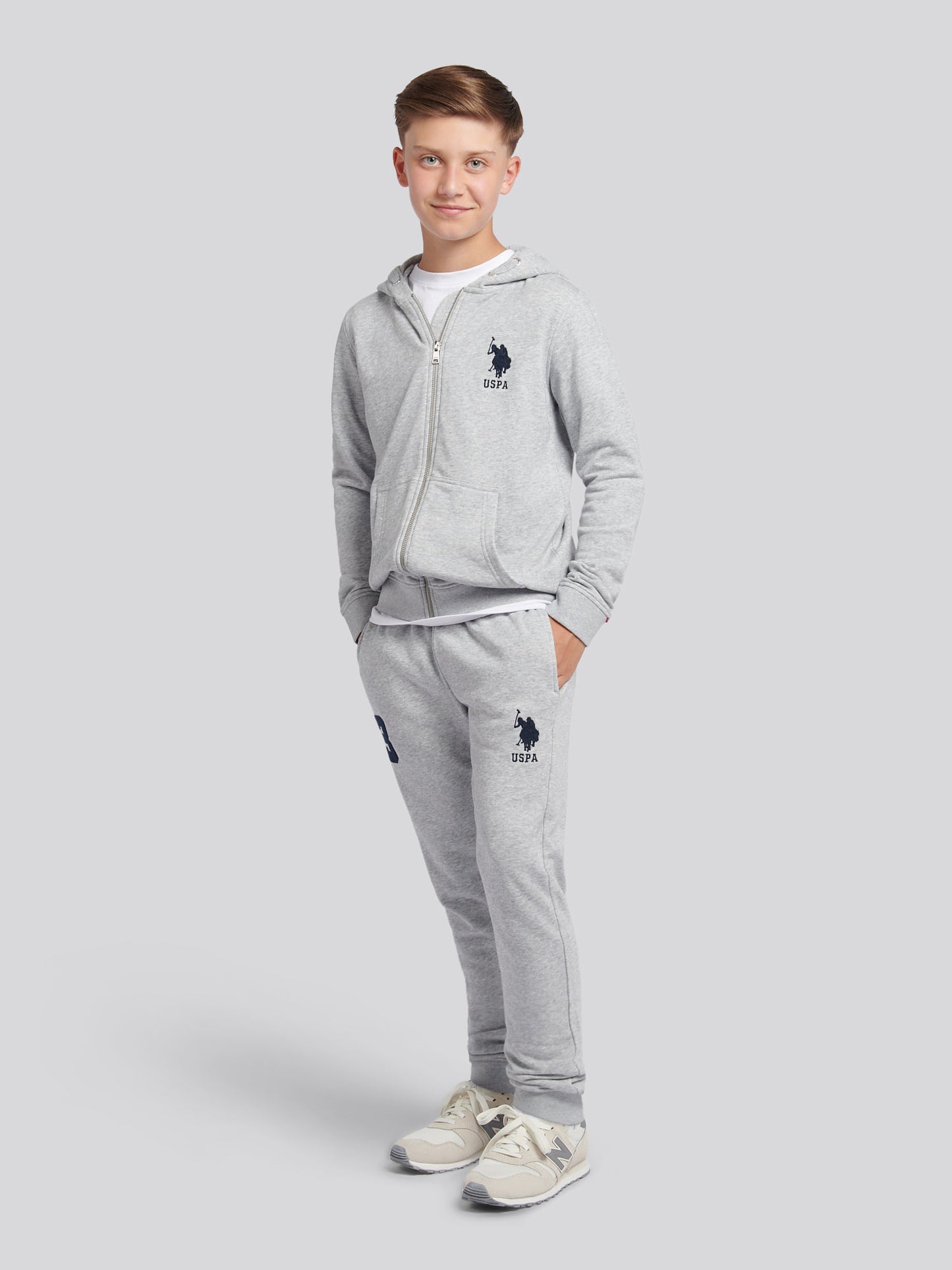 Boys Player 3 Zip Hoodie in Mid Grey Marl