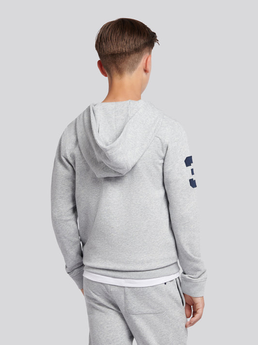 Boys Player 3 Zip Hoodie in Mid Grey Marl