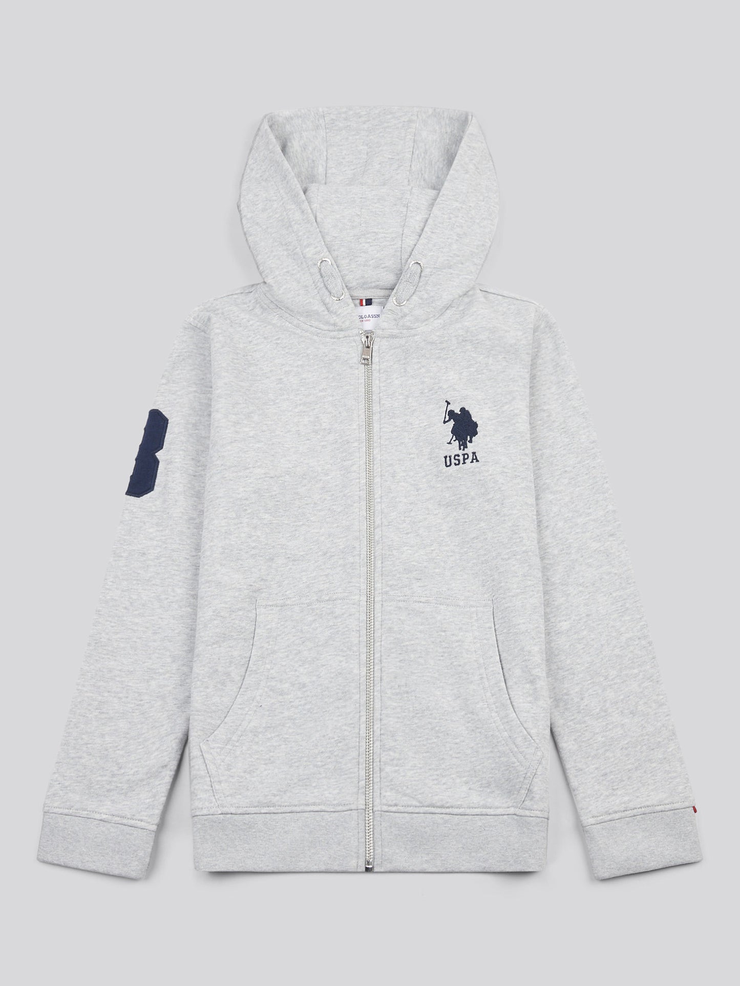 Boys Player 3 Zip Hoodie in Mid Grey Marl