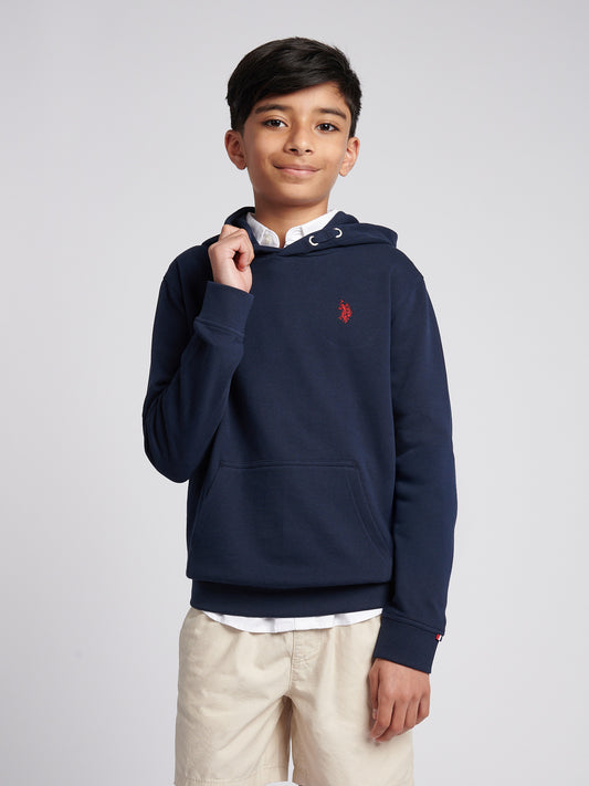 Boys Double Horsemen Hoodie in Dark Sapphire Navy / Haute Red DHM