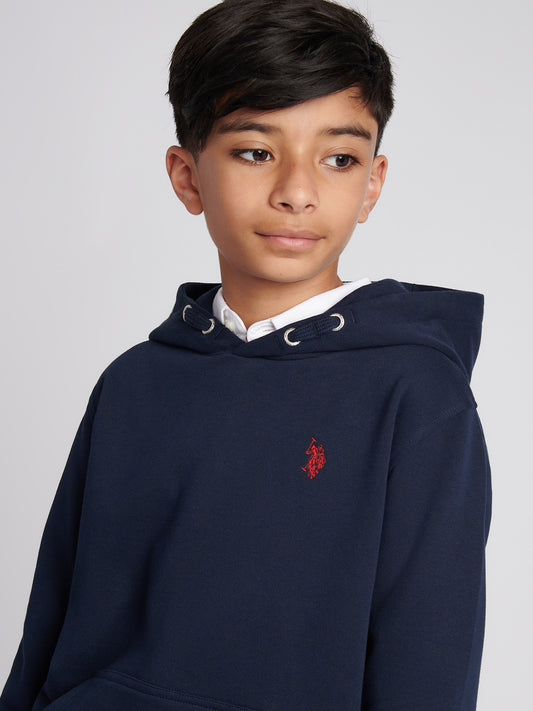 Boys Double Horsemen Hoodie in Dark Sapphire Navy / Haute Red DHM