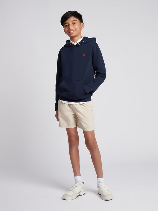 Boys Double Horsemen Hoodie in Dark Sapphire Navy / Haute Red DHM