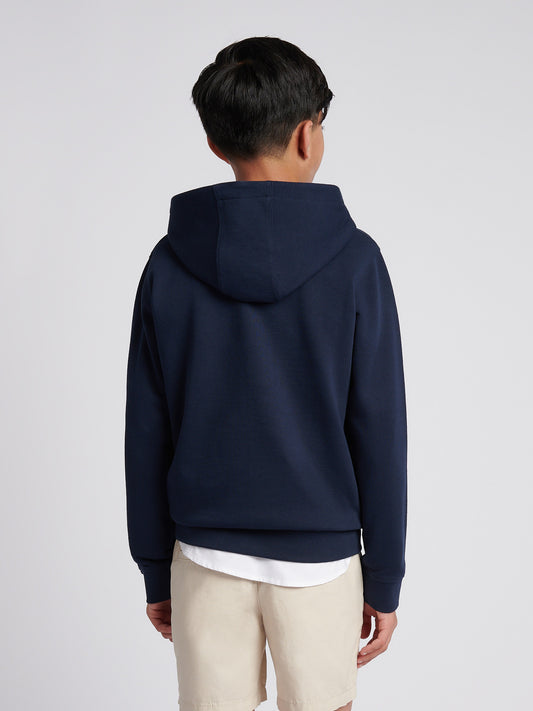 Boys Double Horsemen Hoodie in Dark Sapphire Navy / Haute Red DHM