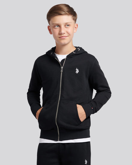 Boys Double Horsemen Zip Hoodie Black Bright White DHM
