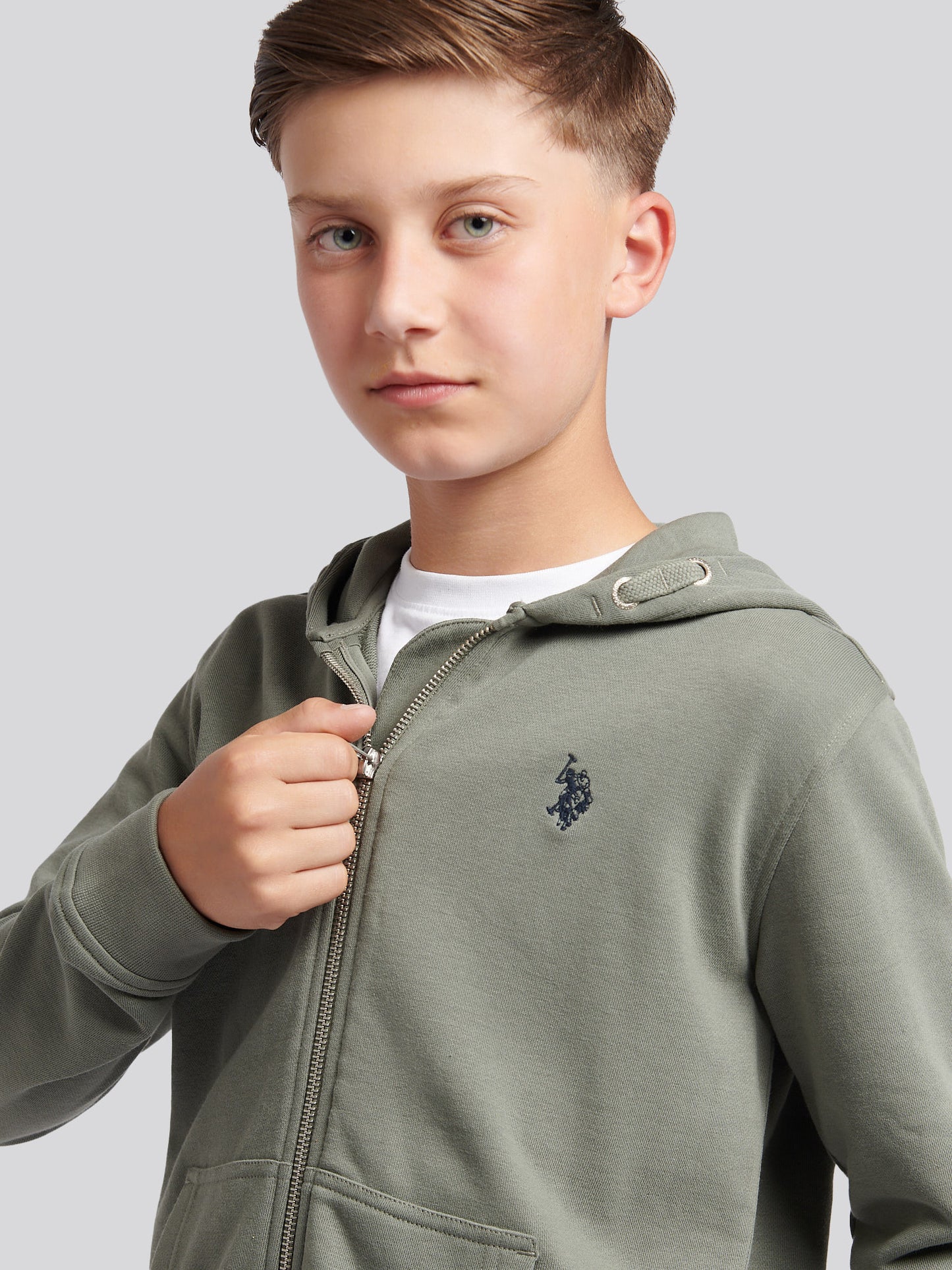 Boys Double Horsemen Zip Hoodie Mulled Basil