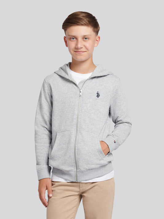 Boys Double Horsemen Zip Hoodie Mid Grey Marl