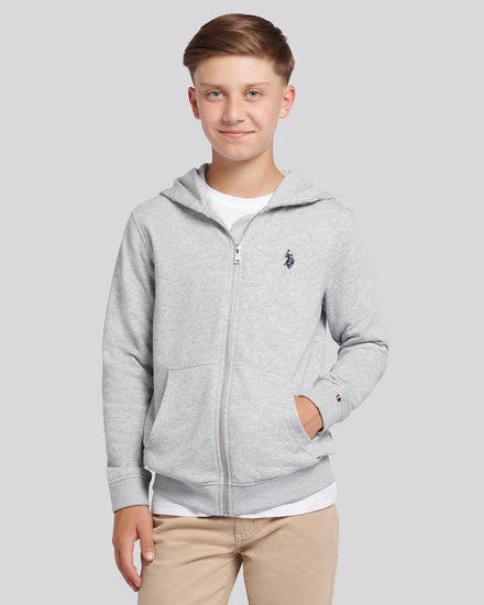 Boys Double Horsemen Zip Hoodie Mid Grey Marl