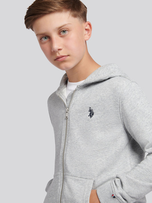 Boys Double Horsemen Zip Hoodie Mid Grey Marl