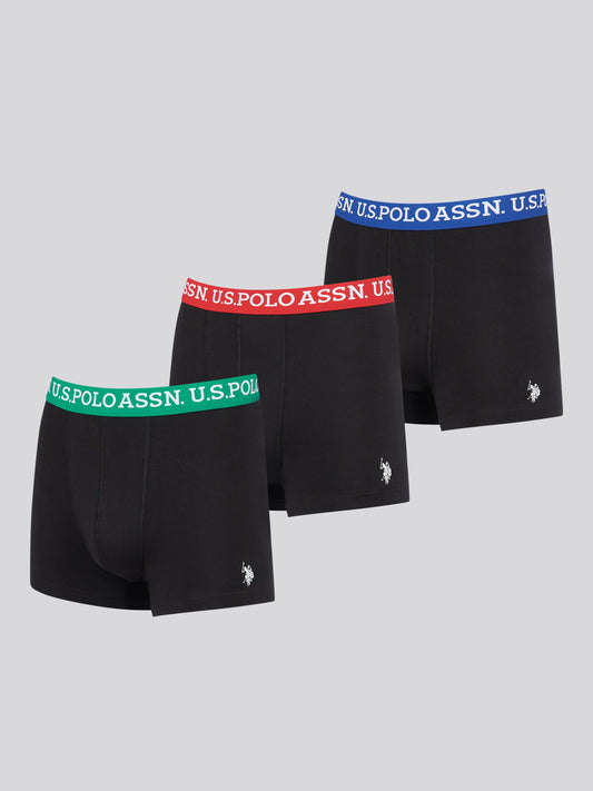 Boys USPA Contrast Waistband Trunk 3 Pack in Black