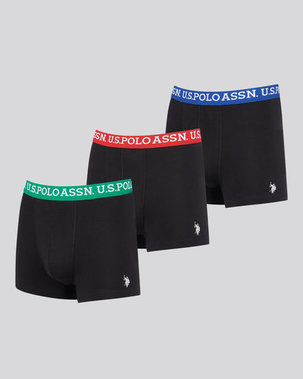 Boys USPA Contrast Waistband Trunk 3 Pack in Black