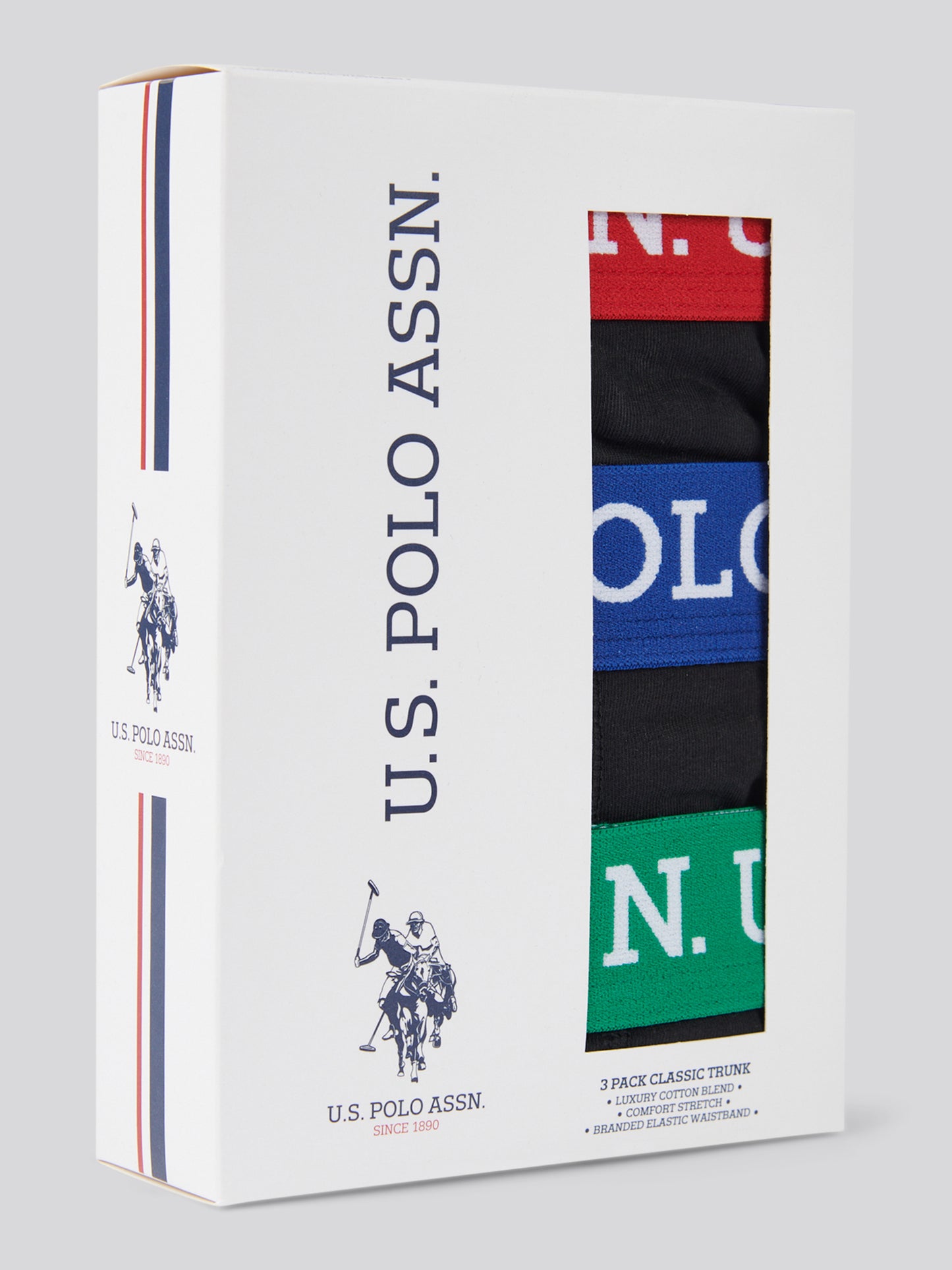 Boys USPA Contrast Waistband Trunk 3 Pack in Black