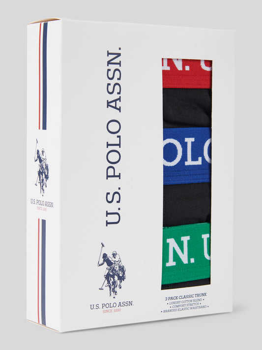 Boys USPA Contrast Waistband Trunk 3 Pack in Black