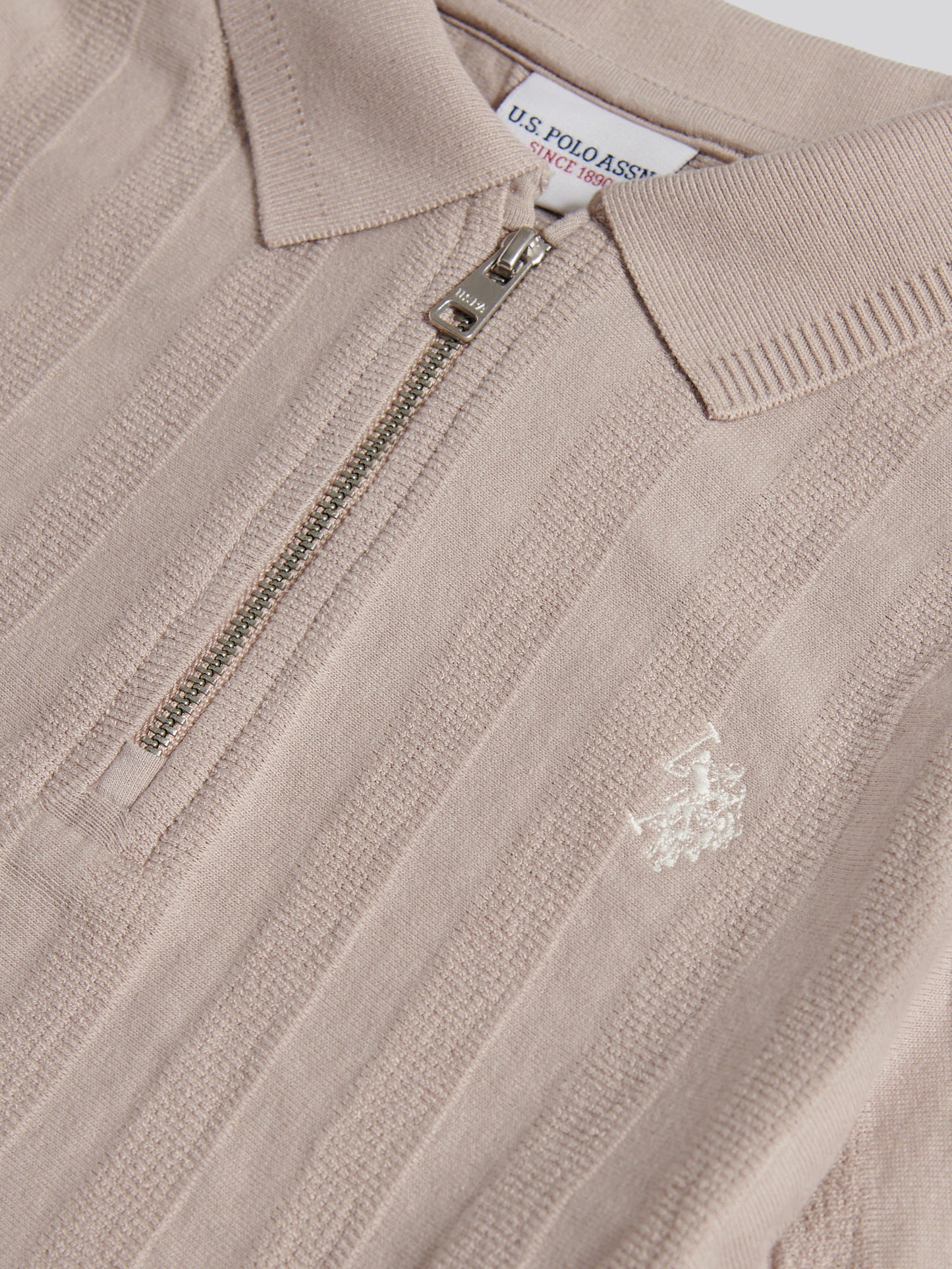 Boys Vertical Stripe Texture Zip Polo Shirt in Atmosphere