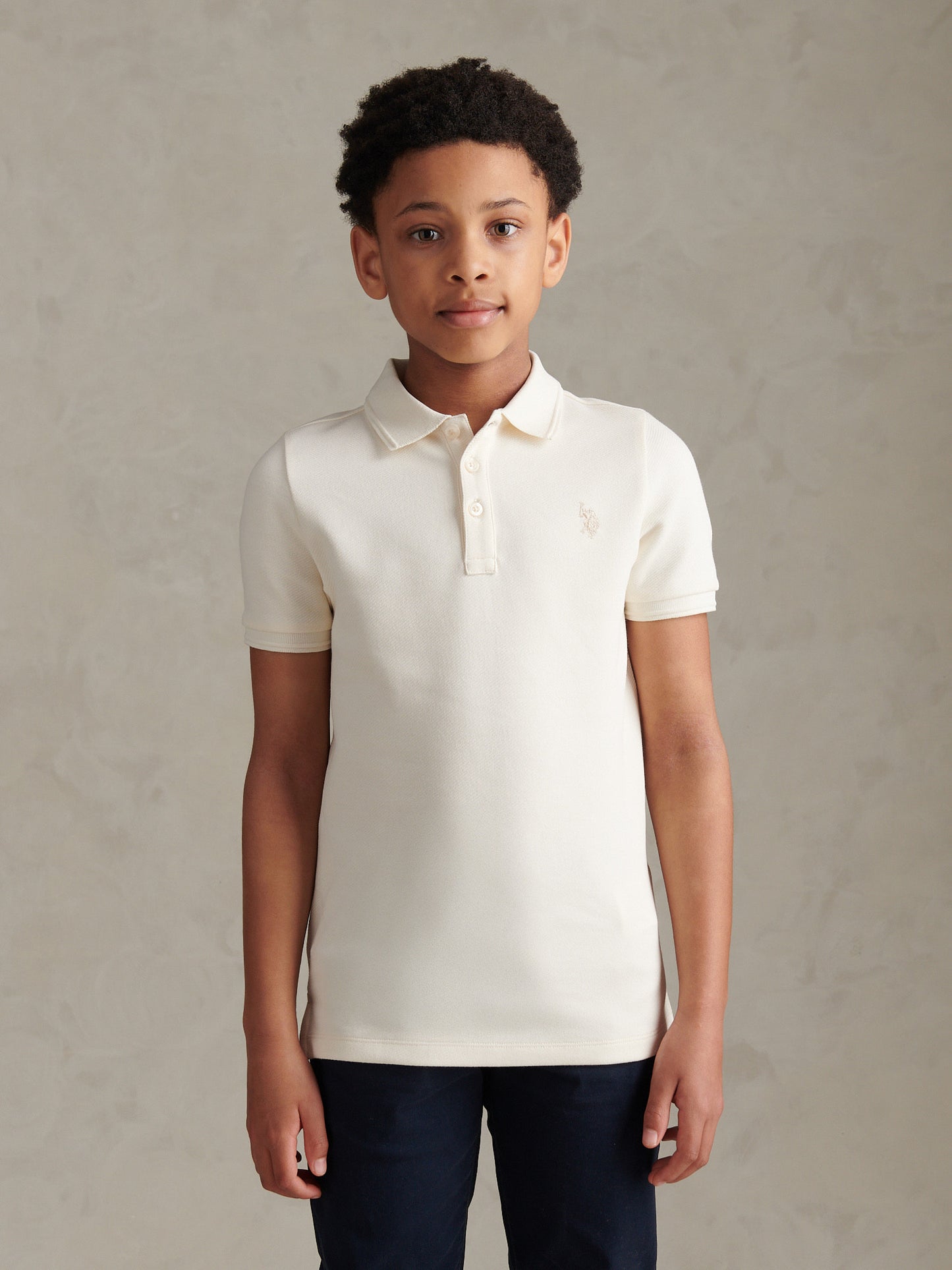 Boys Twill Texture  Polo Shirt Whisper White