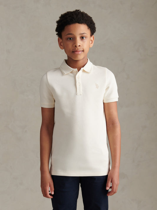 Boys Twill Texture  Polo Shirt Whisper White
