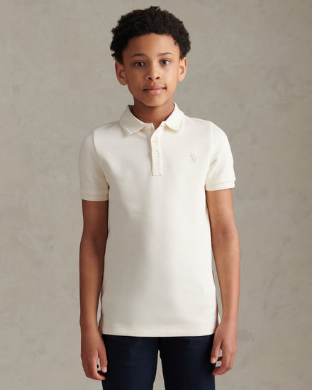 Boys Twill Texture  Polo Shirt Whisper White