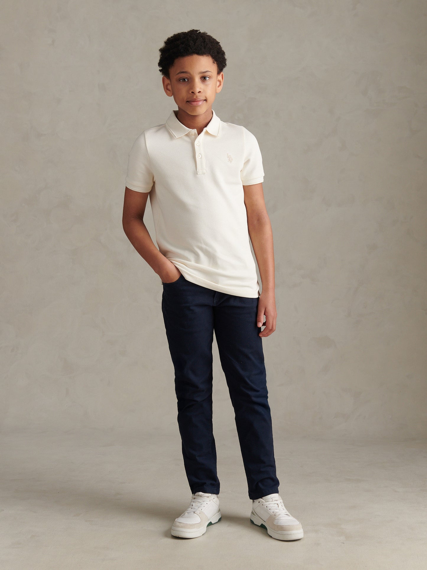 Boys Twill Texture  Polo Shirt Whisper White