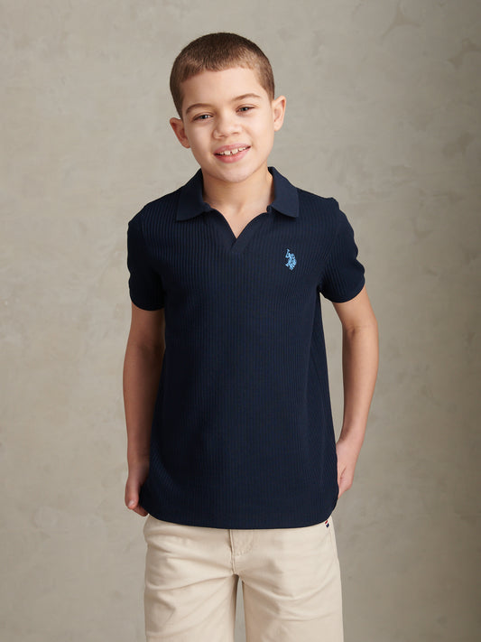 Boys Textured Open Collar Polo Shirt Dark Sapphire Navy