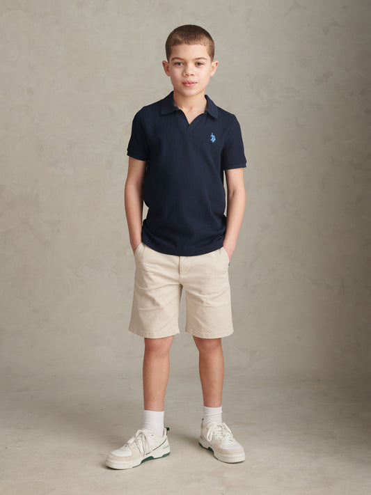 Boys Textured Open Collar Polo Shirt Dark Sapphire Navy