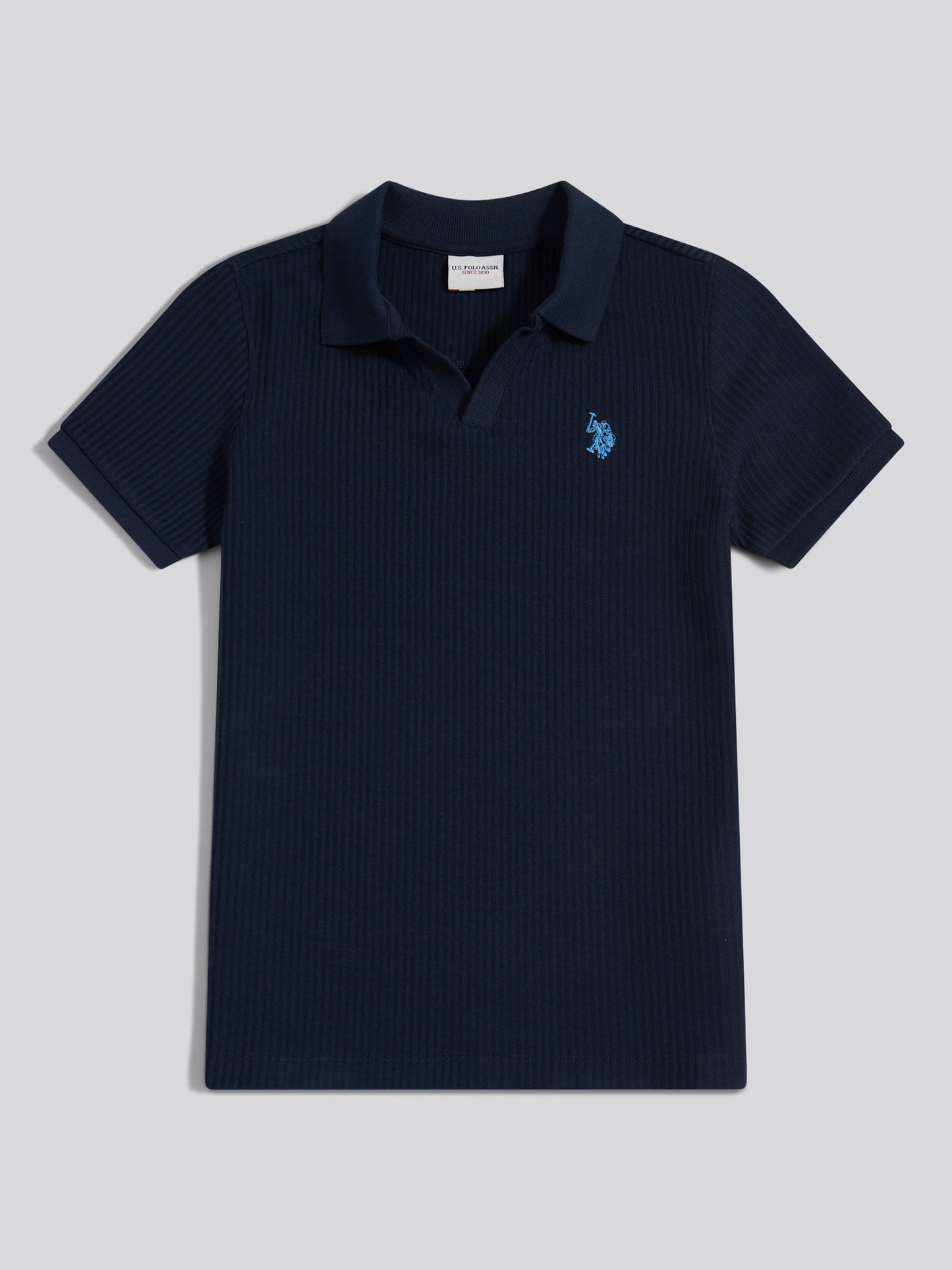 Boys Textured Open Collar Polo Shirt Dark Sapphire Navy