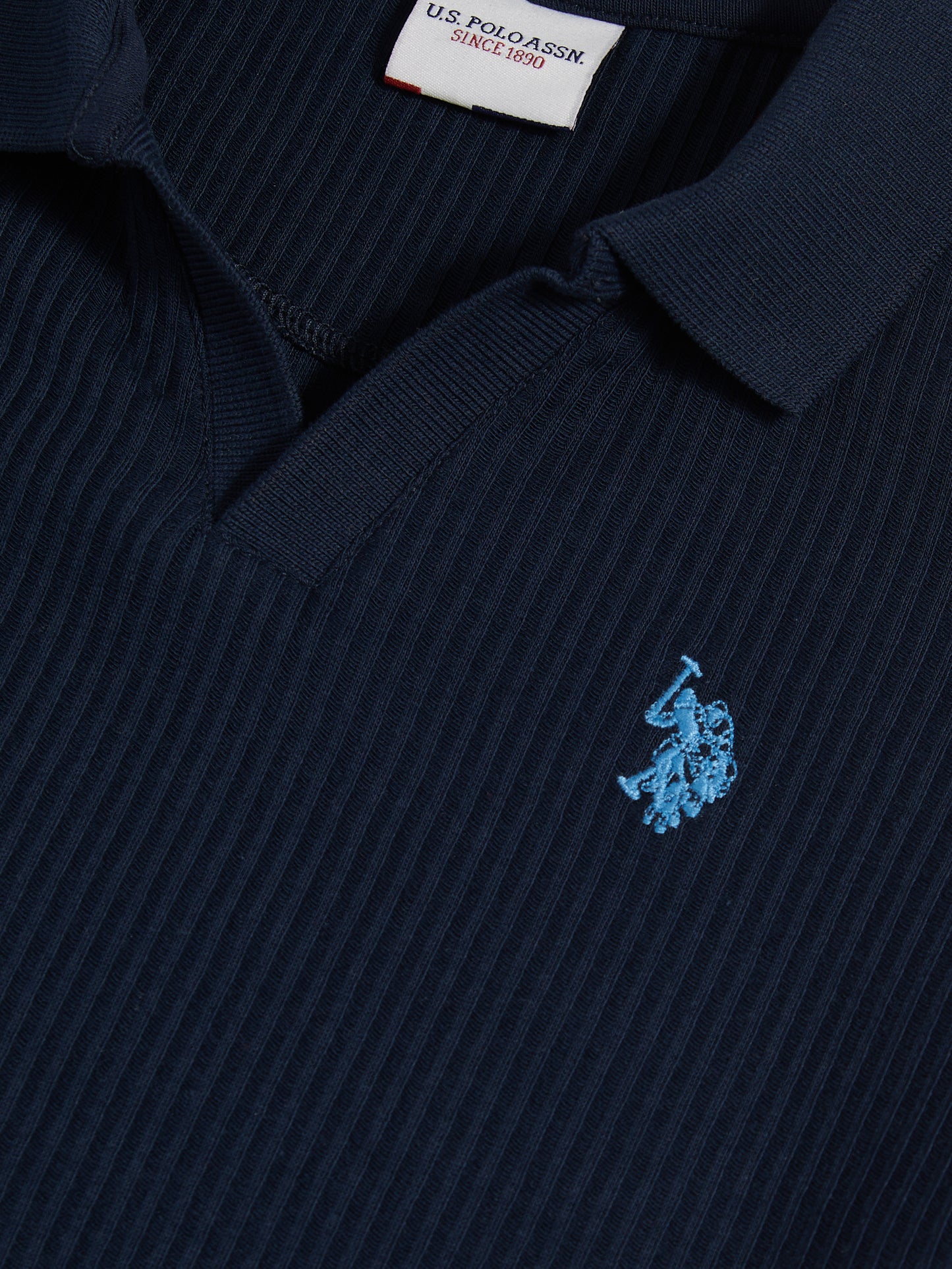 Boys Textured Open Collar Polo Shirt Dark Sapphire Navy