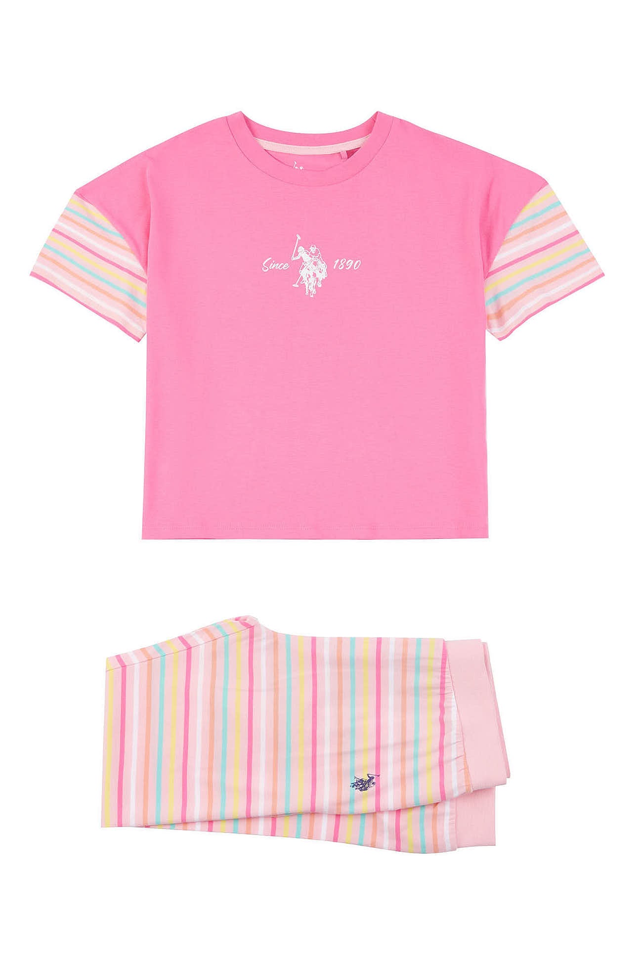 Girls Tee And Stripe Legging Lounge Set in Orchid Pink