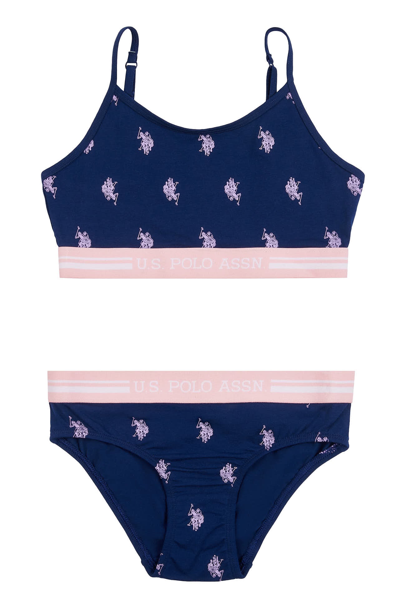 U.S. Polo Assn. Girls Bralette And Bikini Brief Underwear Set in Medieval Blue