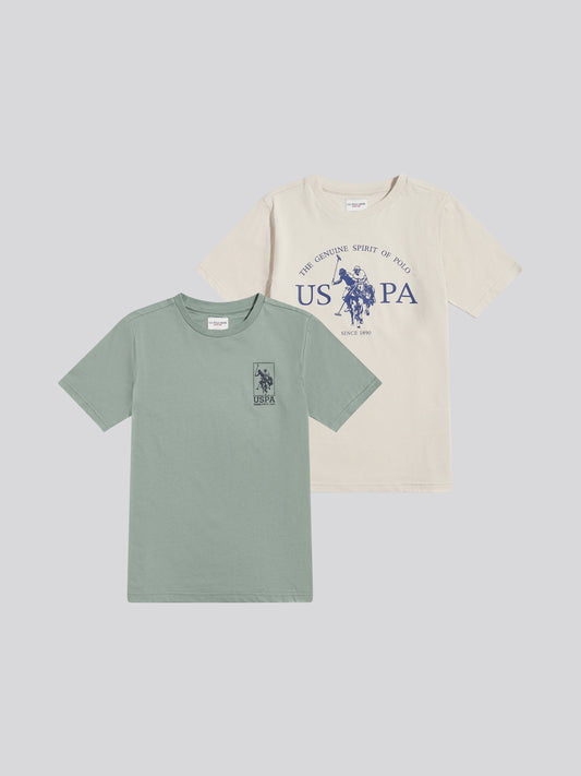 Boys 2 Pack Spirit Graphic T-Shirts Beige