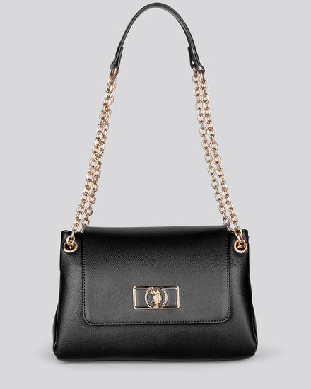 Womens Jones Chic Flap Chain Crossbody Bag in Black