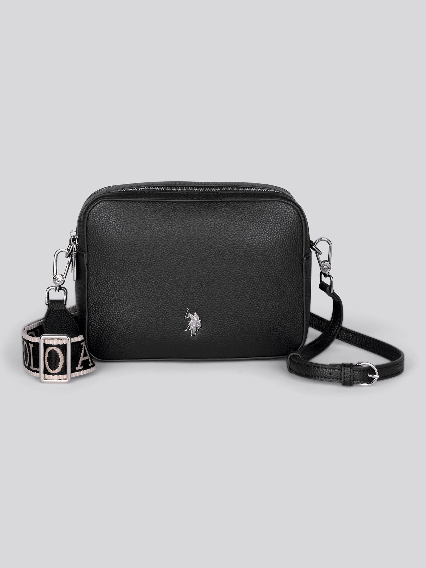 Womens Mansion Double Zip Crossbody Bag in Black