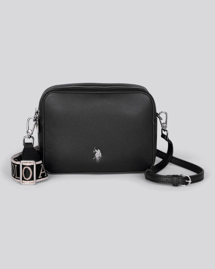 Womens Mansion Double Zip Crossbody Bag in Black