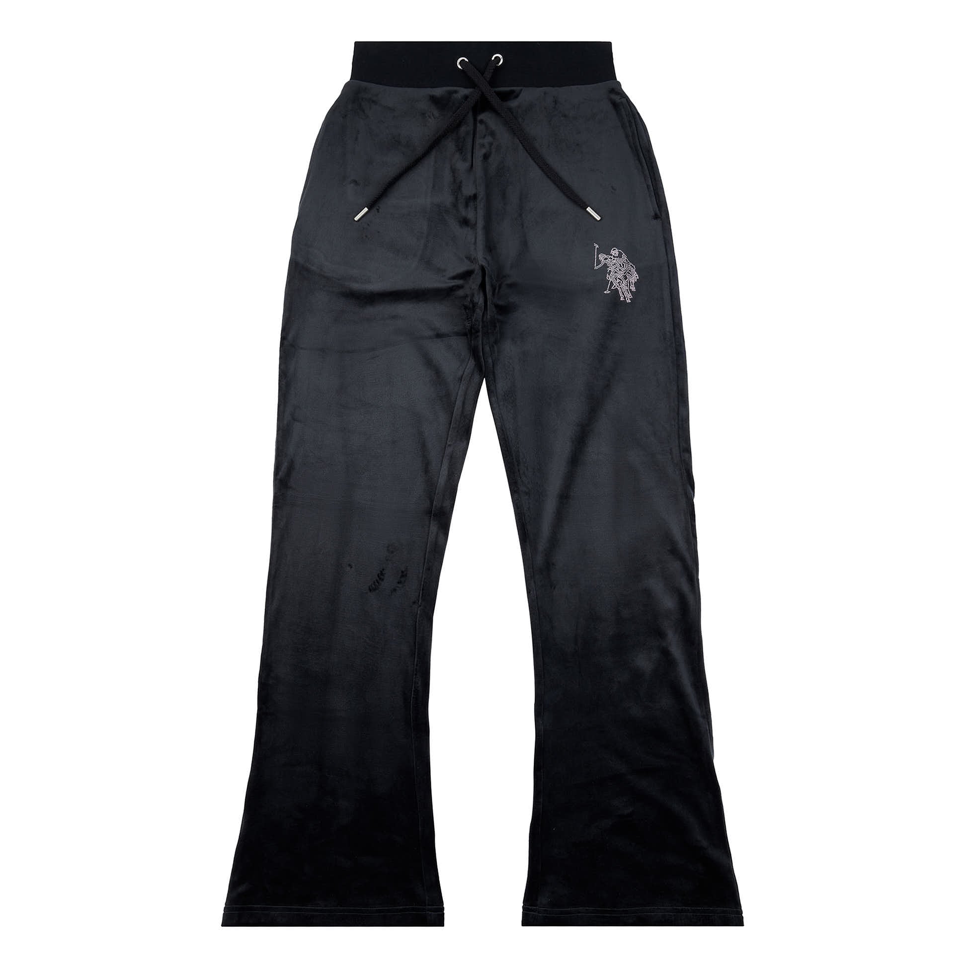 Womens Velour Diamante Flare Joggers in Black