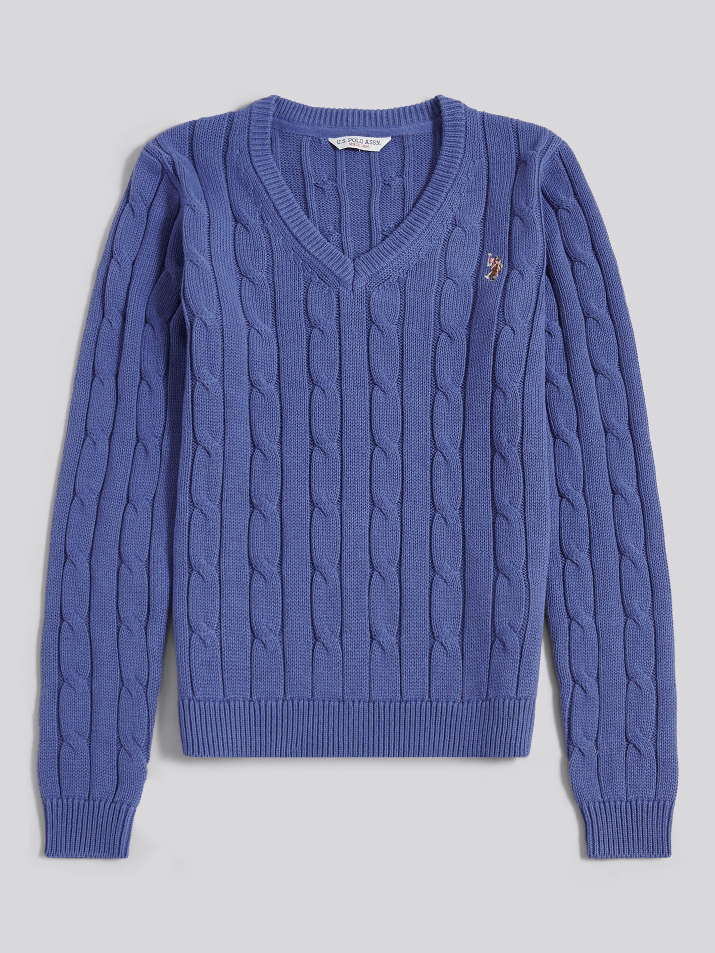 Womens V-Neck Cable Jumper in Marlin