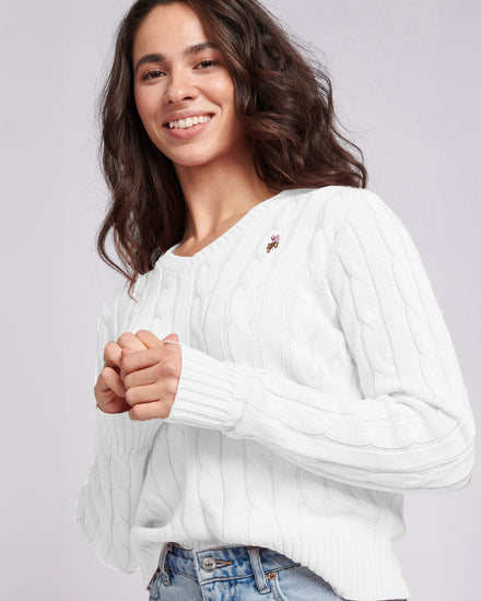 Womens V-Neck Cable Jumper Marshmallow