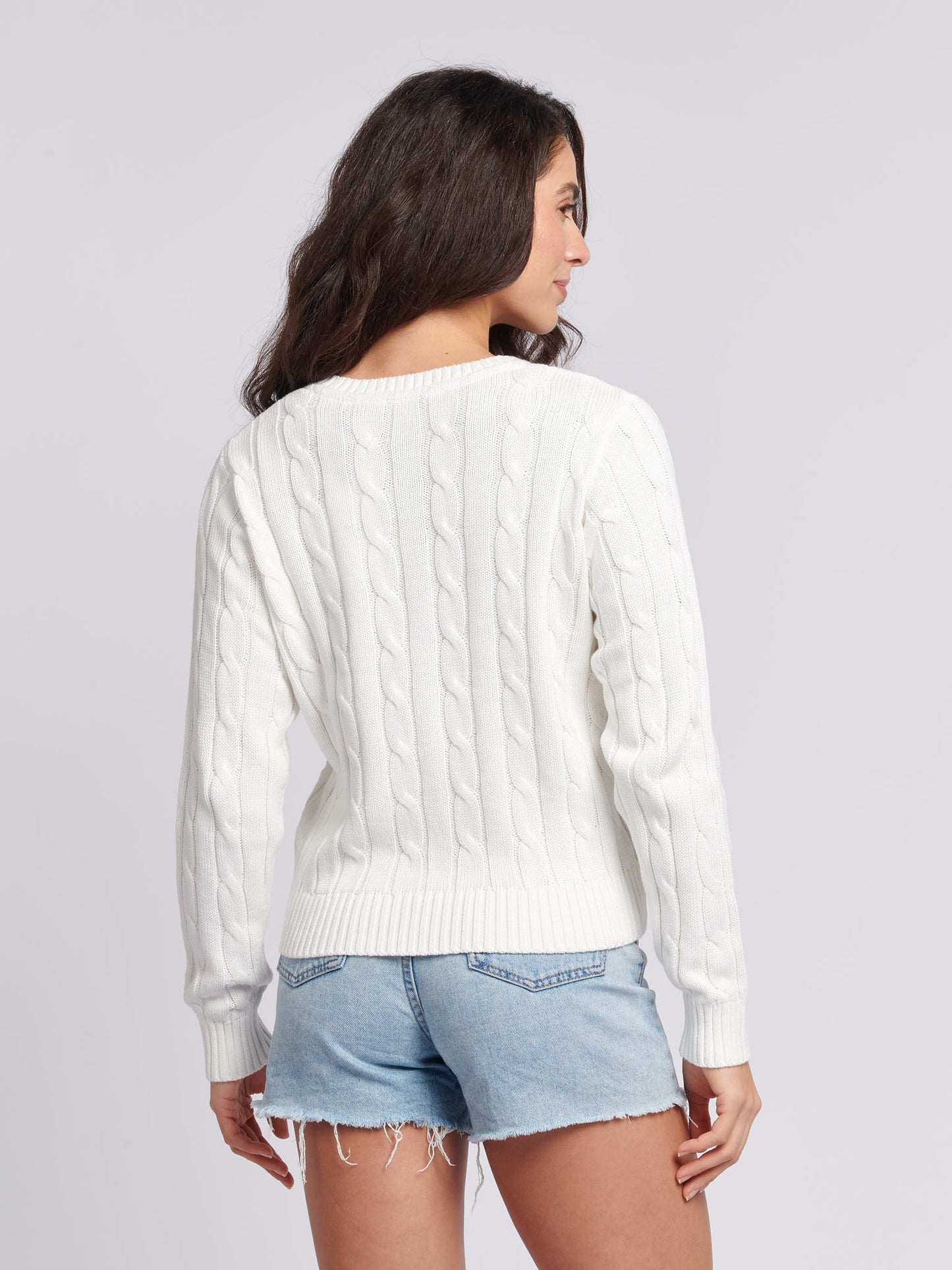 Womens V-Neck Cable Jumper Marshmallow