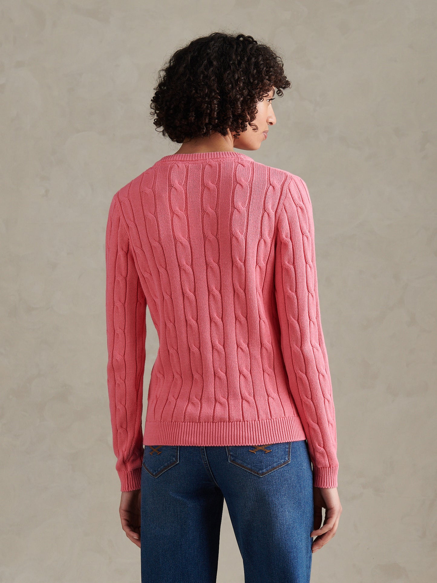 Womens V-Neck Cable Jumper Pink Bubblegum